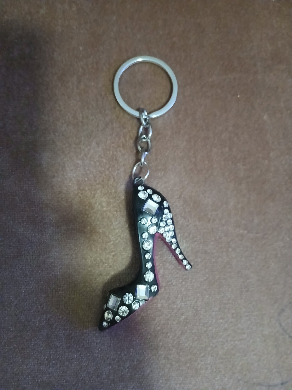 Crystal Embellished Black High Heel Keychain - Women's Shoe Charm